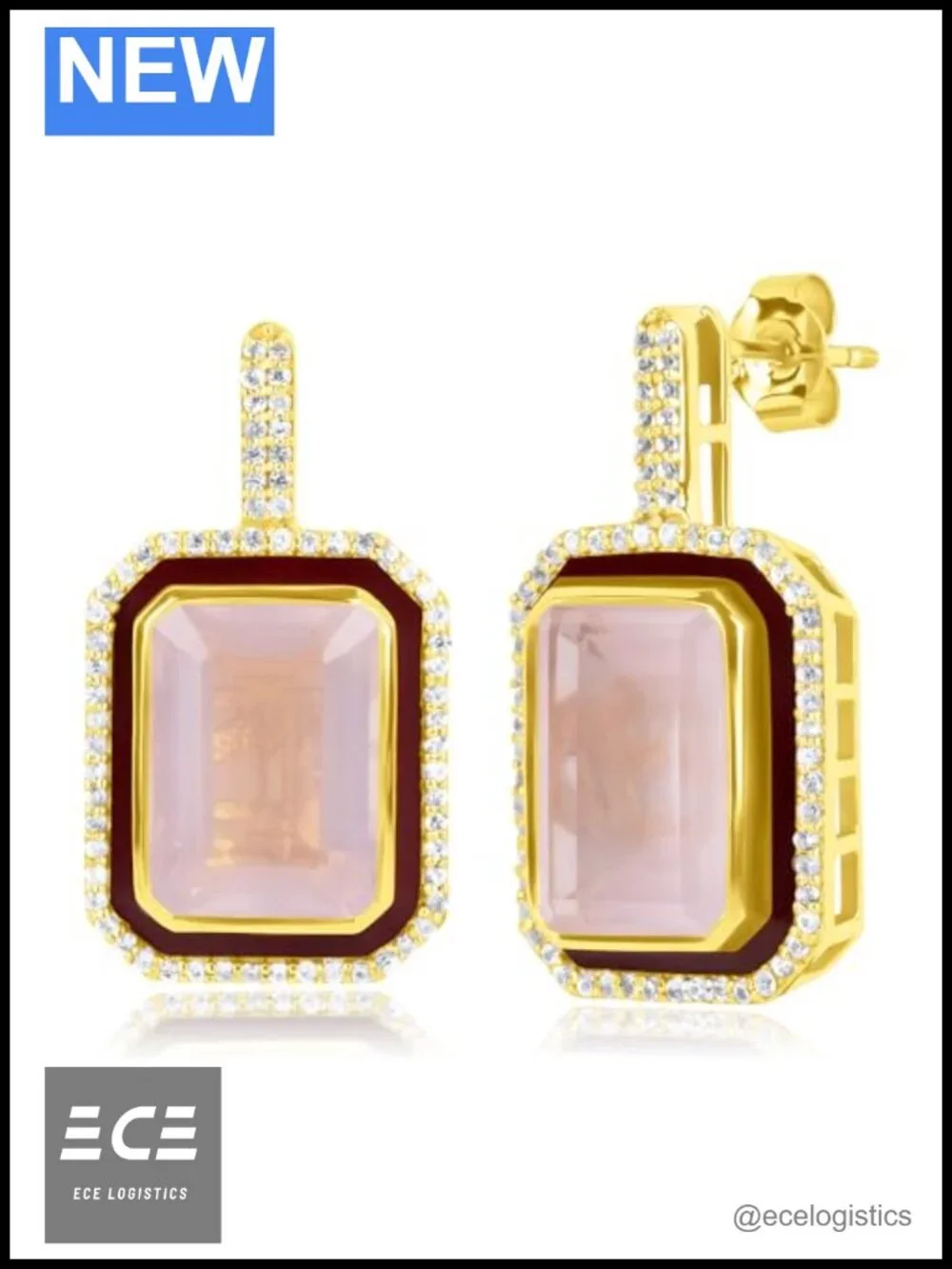 14k Gold Plated Sterling Silver Dangle Earrings with Gemstone Accents